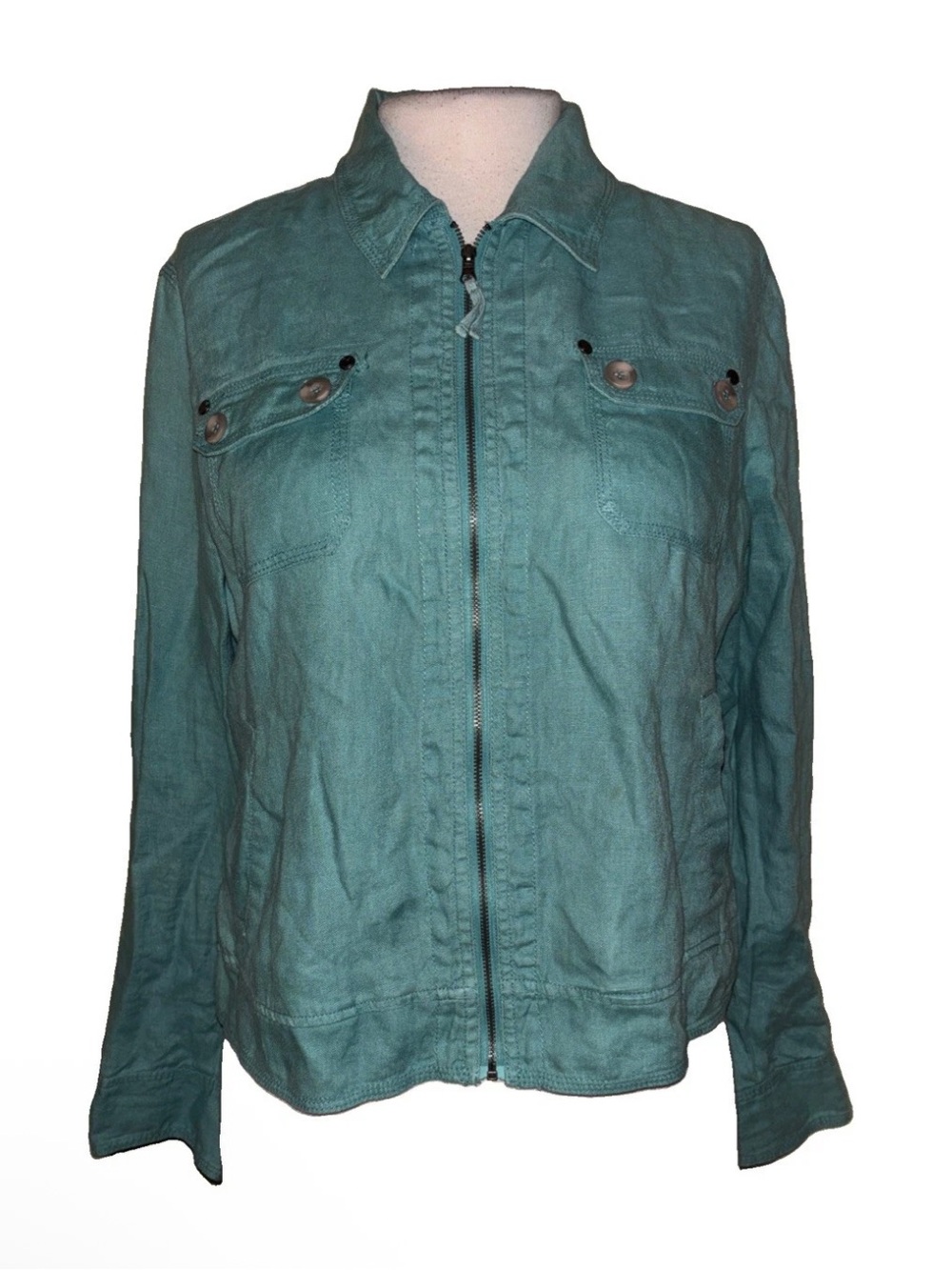 Style & Co. Teal Zip-Front linen Jacket